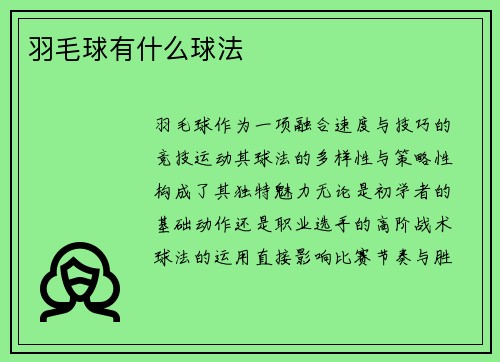 羽毛球有什么球法