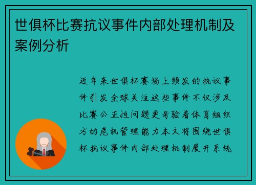 世俱杯比赛抗议事件内部处理机制及案例分析